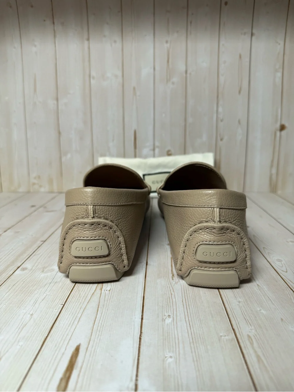 Gucci Interlocking G Leather Driver Loafer Beige/Taupe Sz 8G / 8.5US